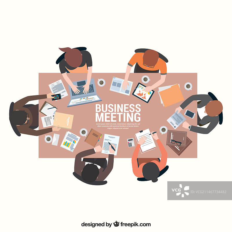 矩形桌上的商务会议场景图片素材