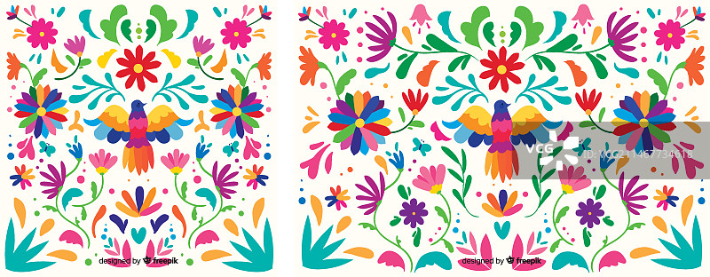 扁平刺绣墨西哥花卉背景图片素材