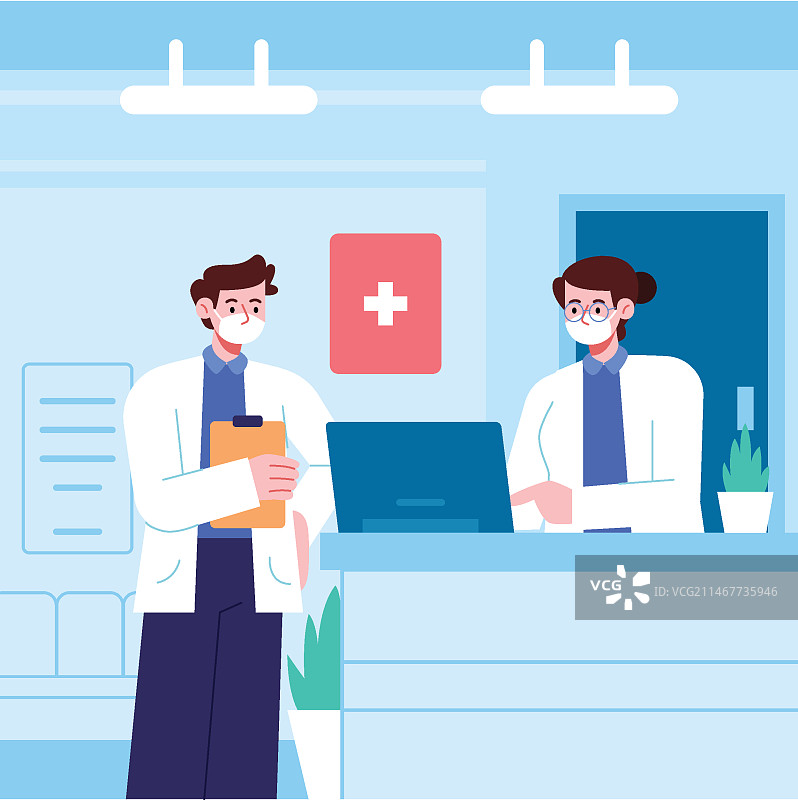 手绘医院接待场景图片素材