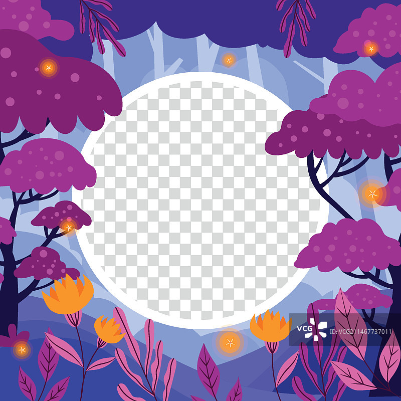 手绘扁平风魔法森林边框图片素材