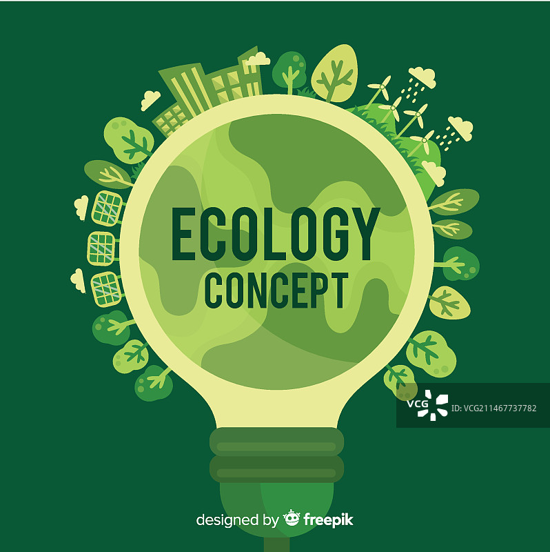 扁平风灯泡生态概念图片素材