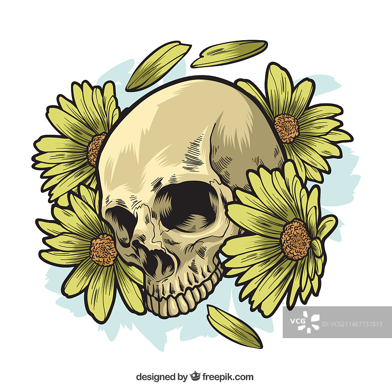 手绘雏菊骷髅图片素材
