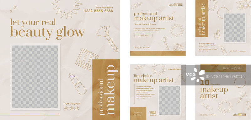 扁平风极简化妆师Instagram帖子图片素材