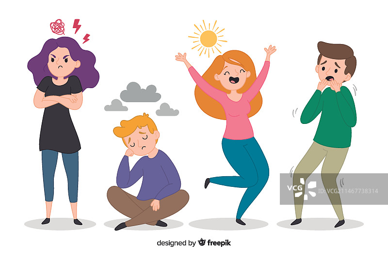 带有不同情绪的年轻人插画图片素材