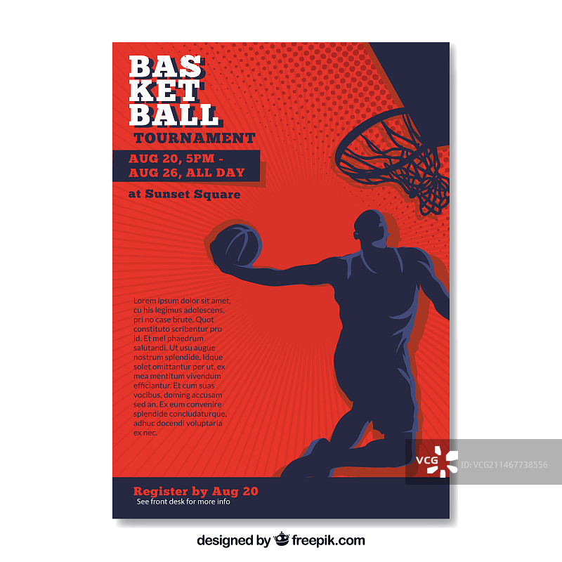 复古小册子与篮球运动员剪影图片素材