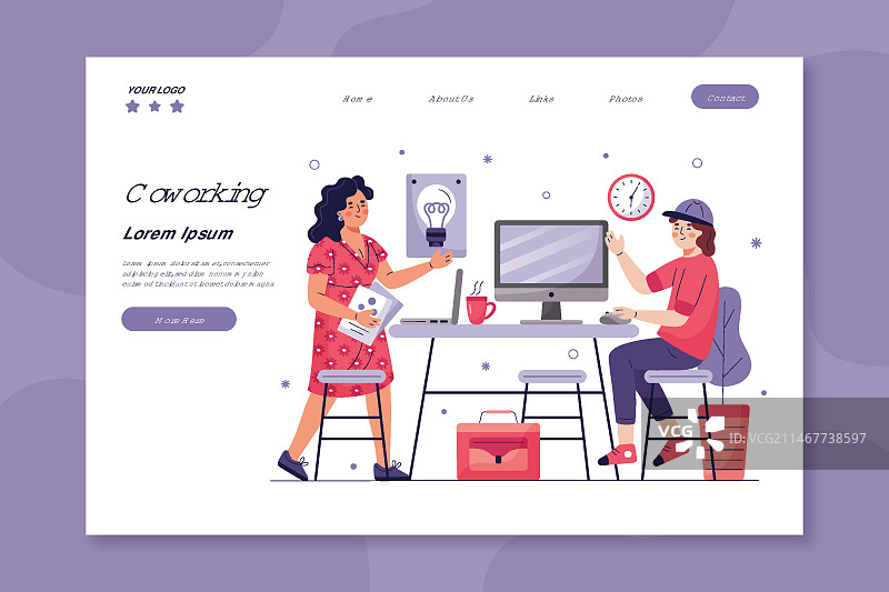 着陆页共享办公扁平手绘素材图片素材