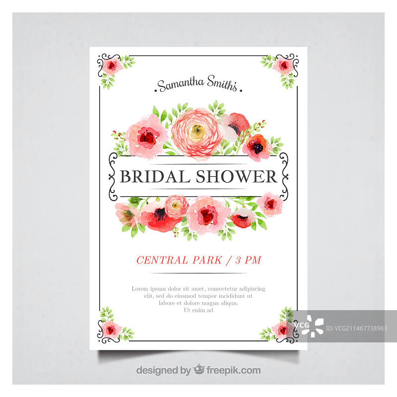 水彩风格花卉单身派对邀请函图片素材