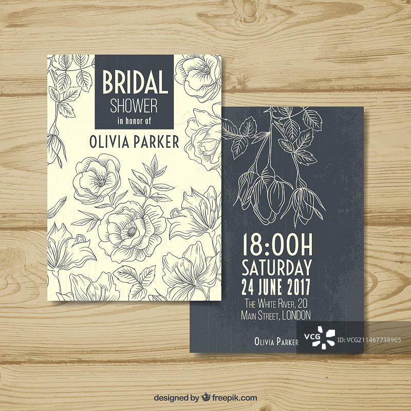 复古风格的鲜花主题美妙单身派对邀请函图片素材