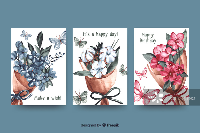 水彩风格生日贺卡合集图片素材