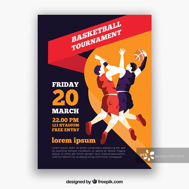 带篮球运动员的锦标赛宣传册图片素材