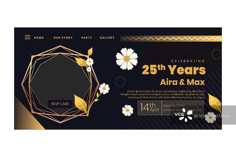 鲜花点缀的25周年纪念着陆页模板图片素材
