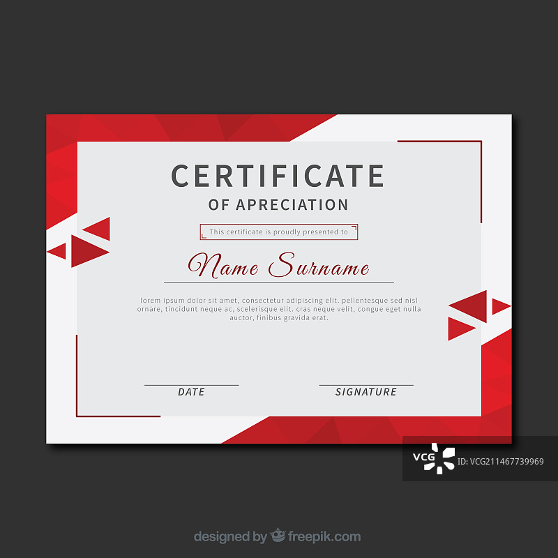 红色三角形表彰证书图片素材
