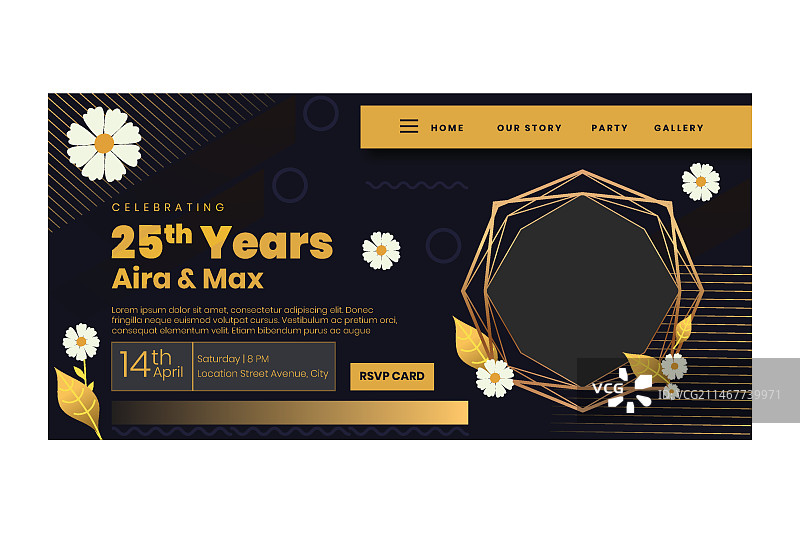 鲜花点缀的25周年纪念着陆页模板图片素材