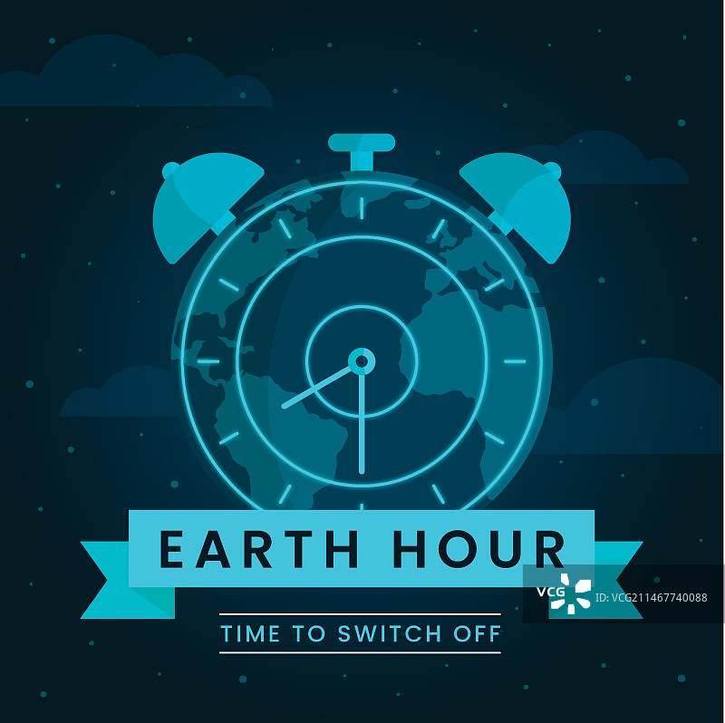 带有地球和时钟的地球一小时插画图片素材