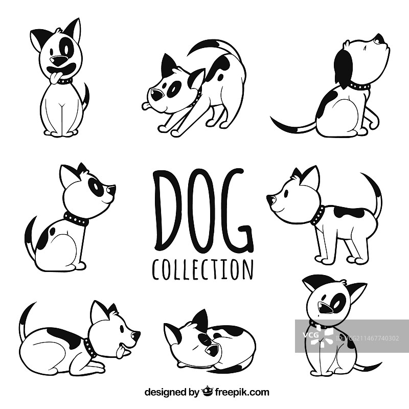 手绘小狗八种姿势合集图片素材