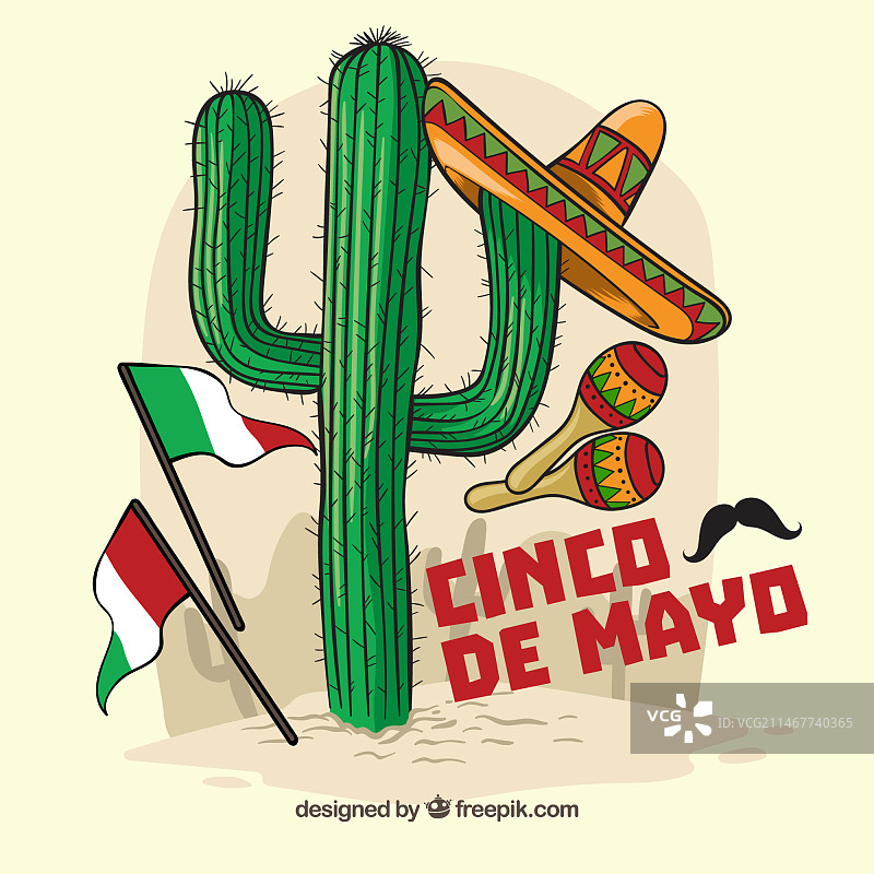 仙人掌和墨西哥元素的五月五日节背景图片素材