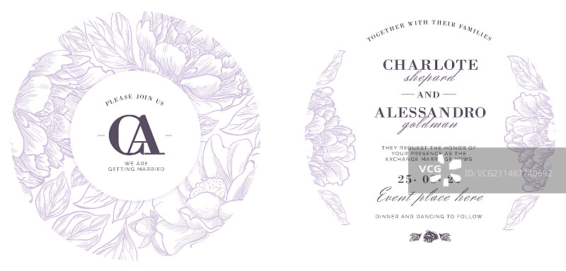 优雅花卉婚礼邀请函模板图片素材