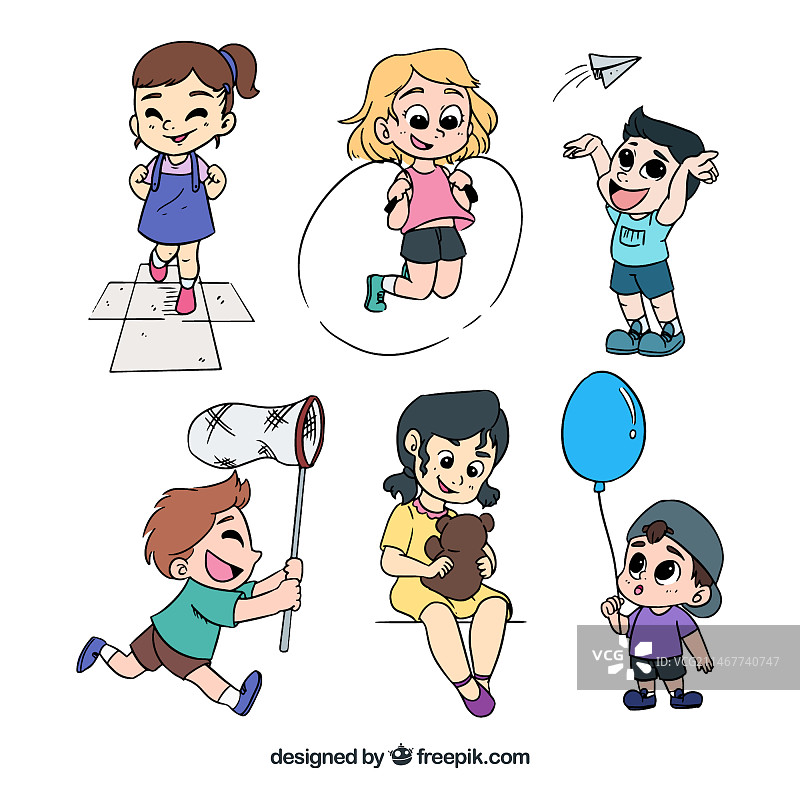 手绘快乐儿童玩耍图片素材