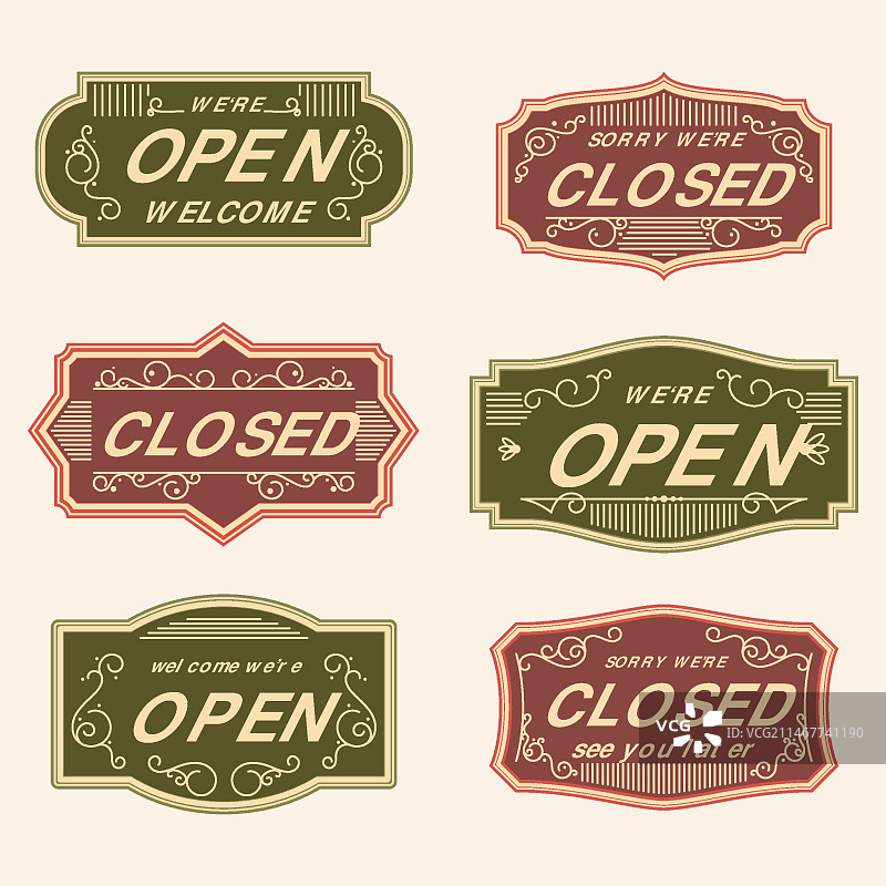 复古营业中和暂停营业标牌图片素材