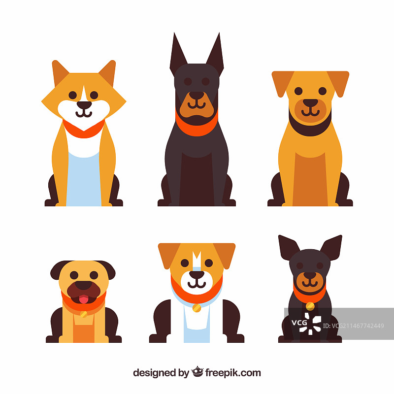 扁平风格的几只可爱狗图片素材