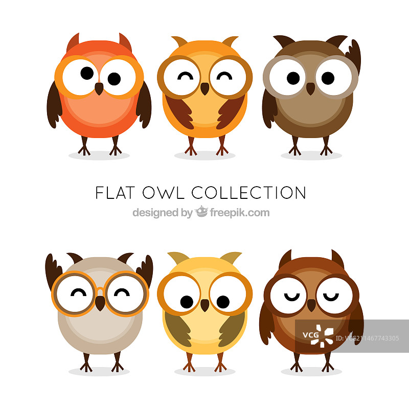 有趣的猫头鹰扁平合集图片素材