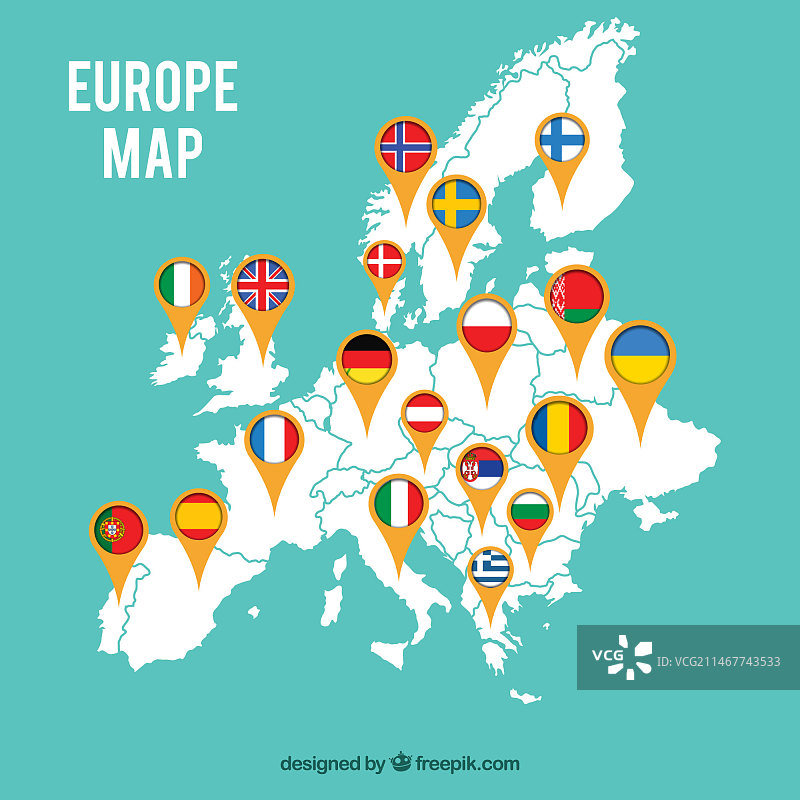 带有旗帜的欧洲地图图片素材