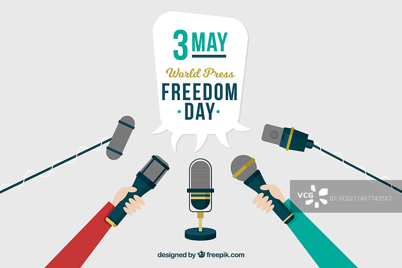 世界新闻自由日背景与多种麦克风图片素材