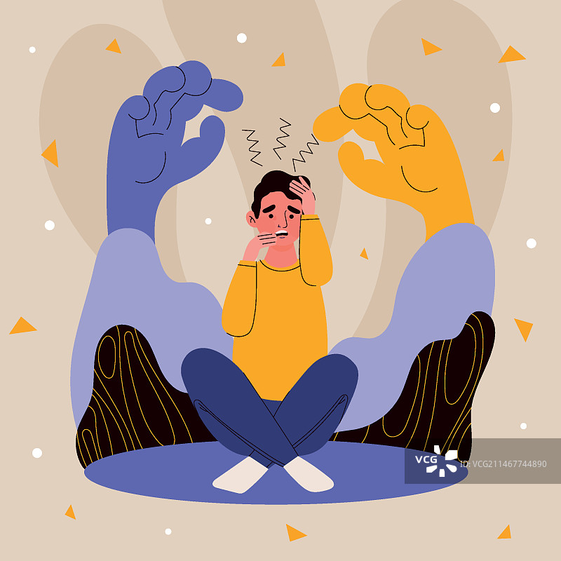 手绘扁平风格精神分裂症插画图片素材