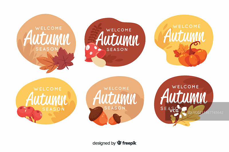 扁平风格秋季标签合集图片素材