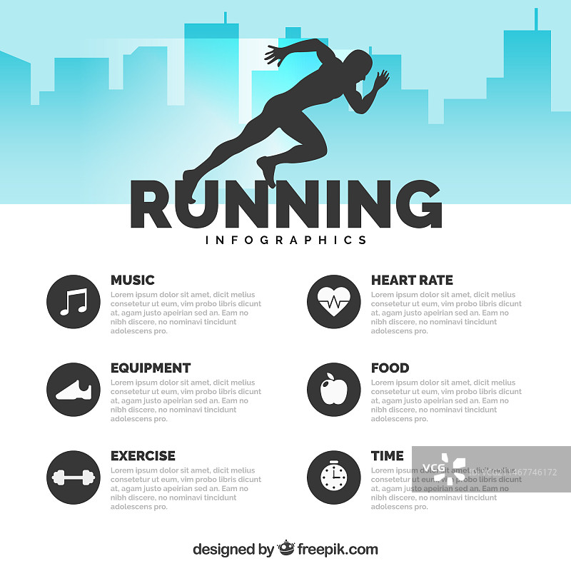 带轮廓的扁平跑步信息图图片素材