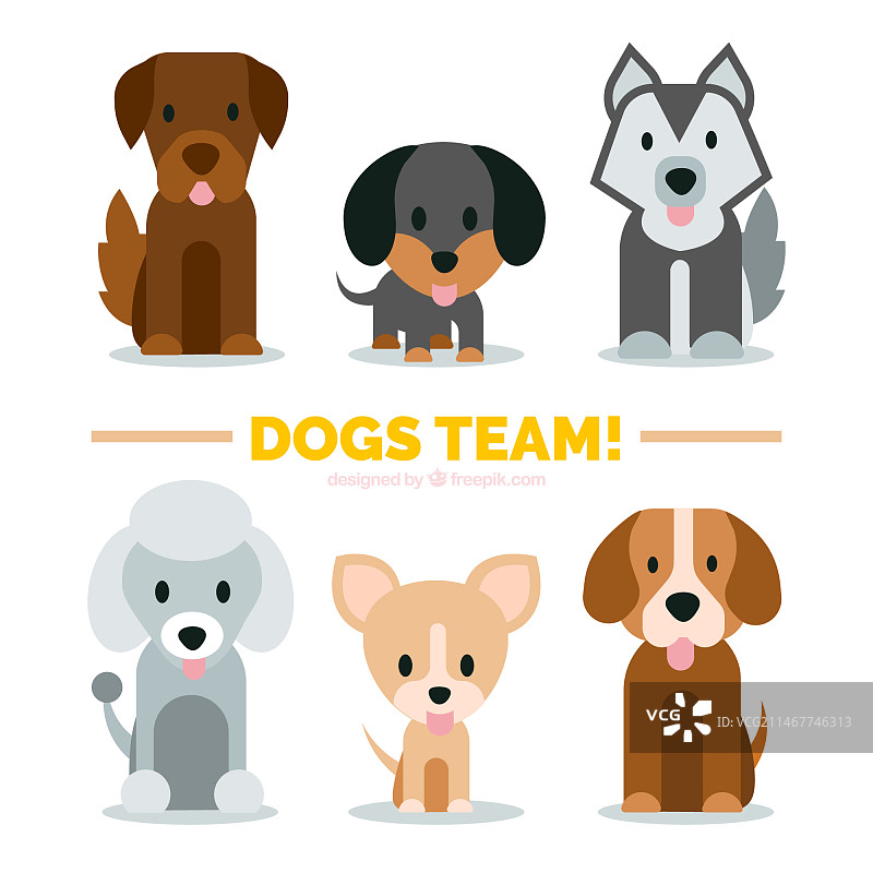 扁平风格的多种可爱小狗图片素材