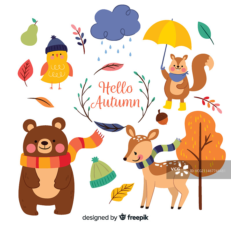 秋季森林动物扁平设计合集图片素材