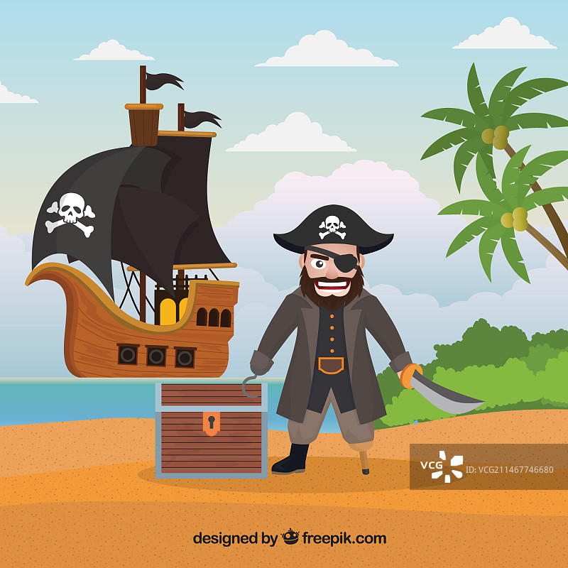 海盗和宝藏主题岛屿背景图片素材