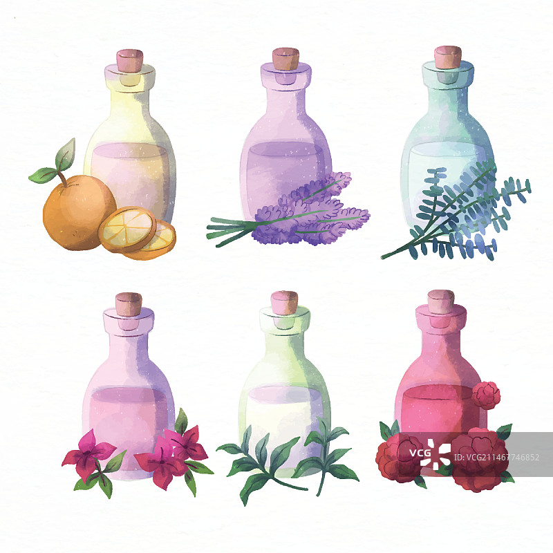 水彩精油瓶集合图片素材