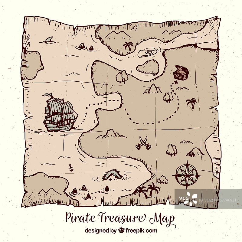 手绘风格的海盗藏宝图图片素材