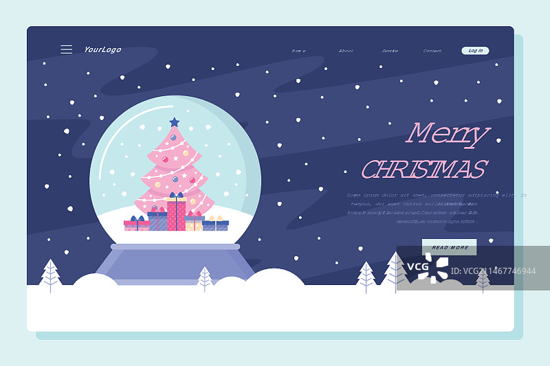 带有圣诞树和地球仪的圣诞节着陆页图片素材