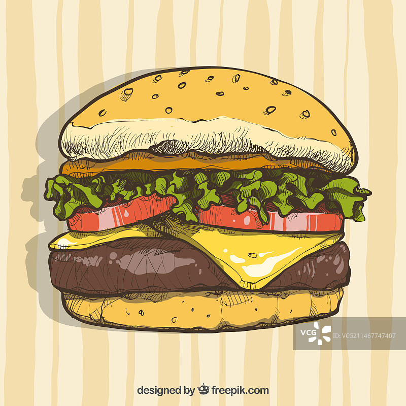 手绘芝士汉堡图片素材