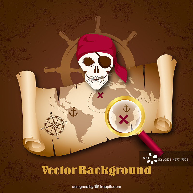 藏宝图放大镜海盗背景图片素材