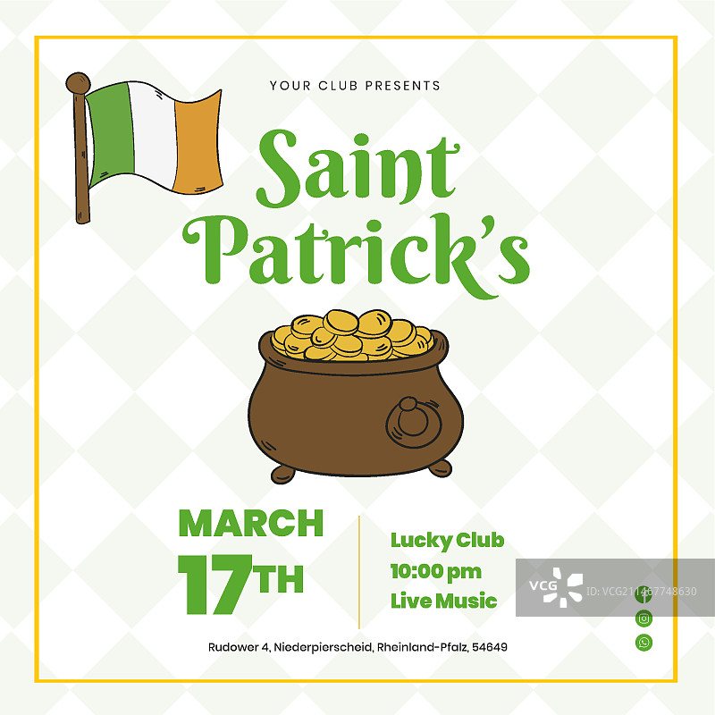 手绘圣帕特里克节方形宣传单模板图片素材