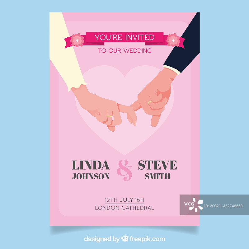新婚夫妇手的婚礼请柬图片素材