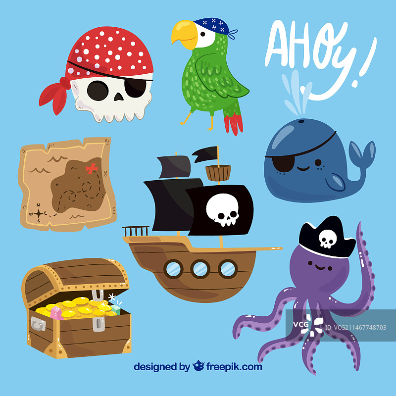 可爱的装饰海盗物品包图片素材