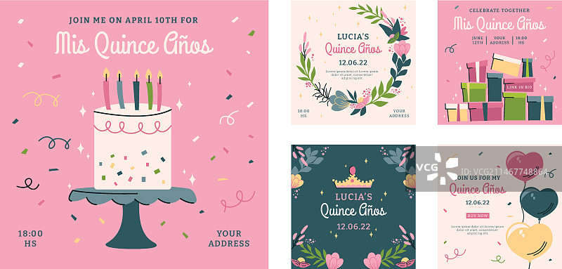 手绘成人礼Instagram帖子合集图片素材