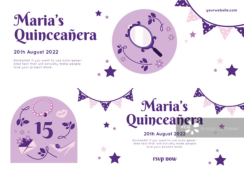 手绘十五岁成人礼横幅套装图片素材