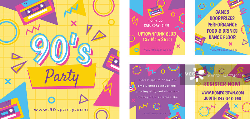 扁平90年代派对Instagram帖子合集图片素材