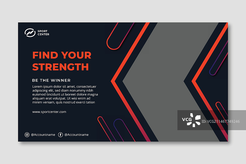 带有男性拳击手的渐变运动横幅图片素材