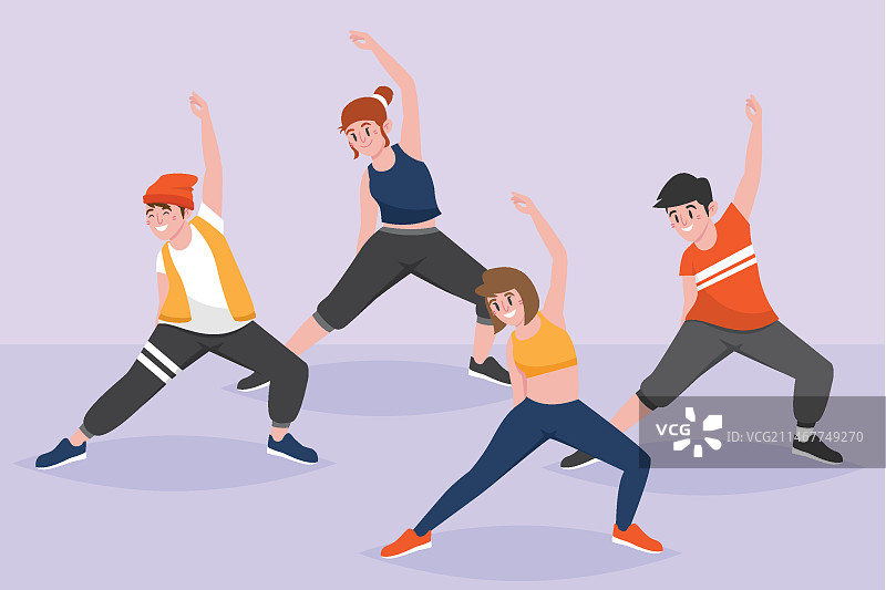 手绘扁平风舞蹈健身课人物插画图片素材