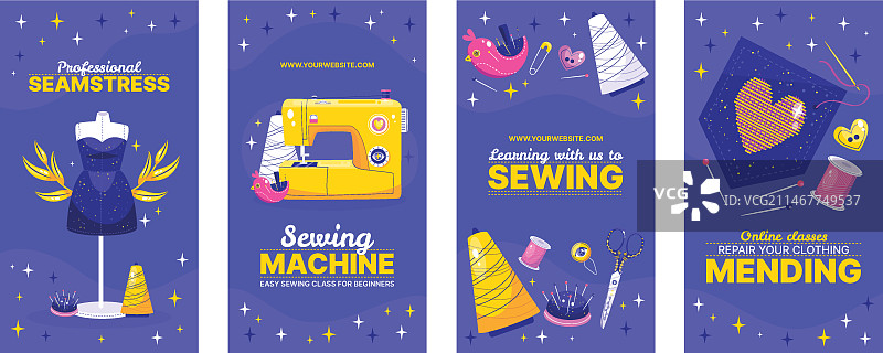 扁平风格的裁缝 Instagram 快拍合集图片素材