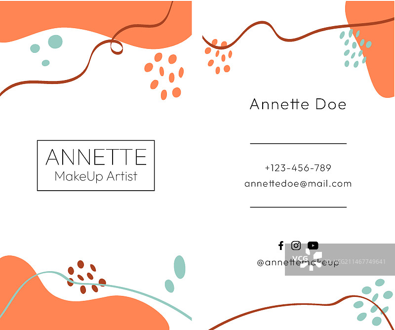 手绘纹理化妆师竖版名片模板图片素材