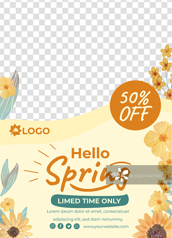 扁平风春季宣传单A5竖版模板图片素材