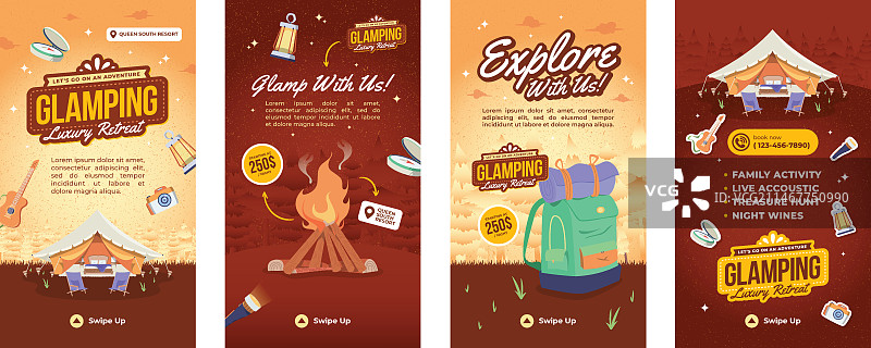 手绘野奢露营Instagram快拍素材图片素材